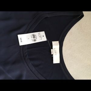 LOFT navy blue mixed media dressy tank top NWT